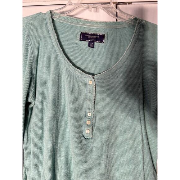 American Eagle Min0t Green Vintage Waffle Henley Women's Fitted XL - Picture 6 of 12